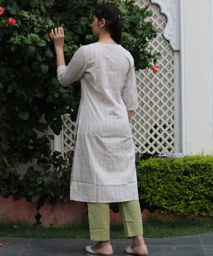 Off white handblock floral printed cotton kurti