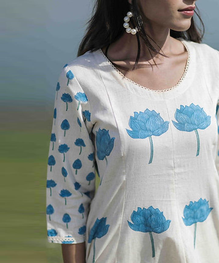 Blue lotus handblock printed cotton tunic