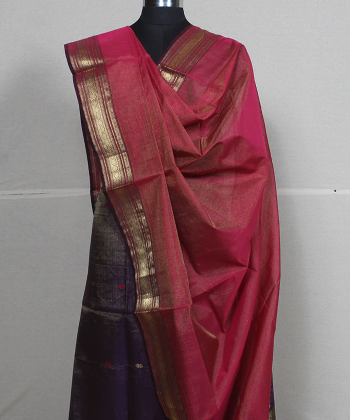 2pcs purple brick red cotton silk handwoven maheshwari dress material