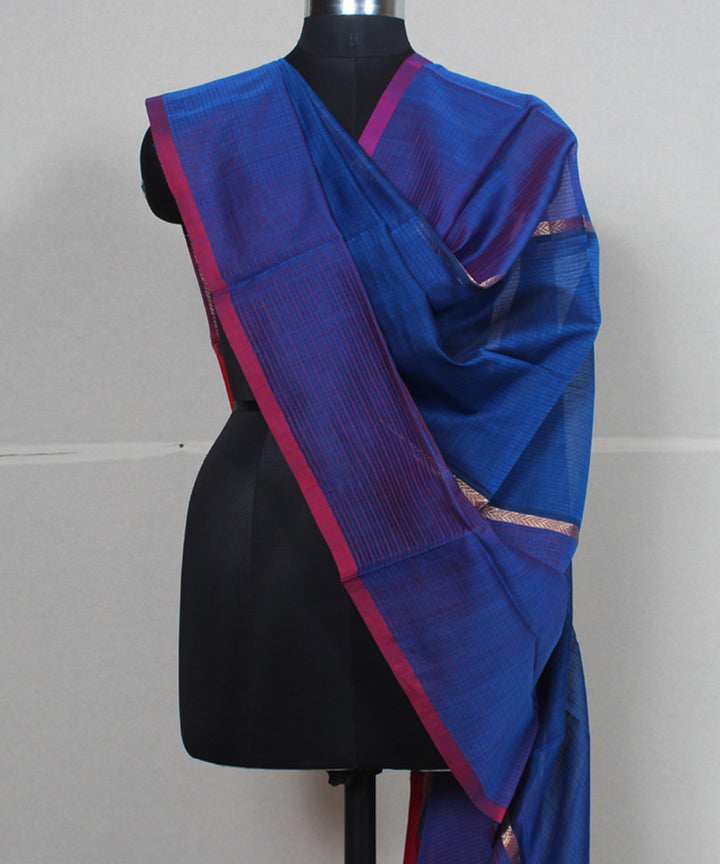 Navy blue red cotton silk handwoven maheshwari dupatta