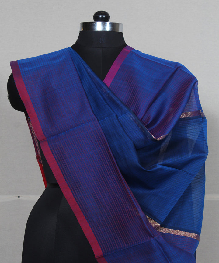 Navy blue red cotton silk handwoven maheshwari dupatta