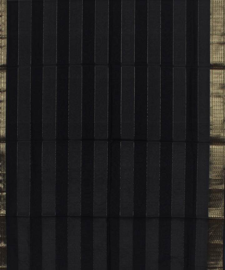 Black striped handwoven cotton silk maheshwari dress material