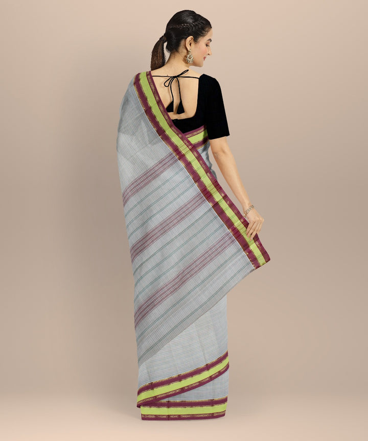 Off white cotton handwoven narayanapet saree
