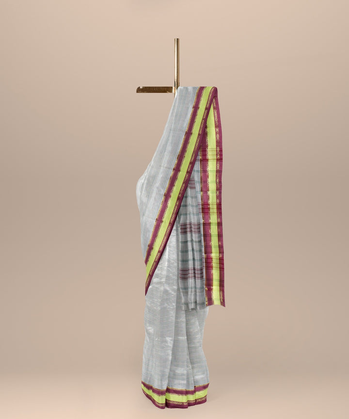 Off white cotton handwoven narayanapet saree