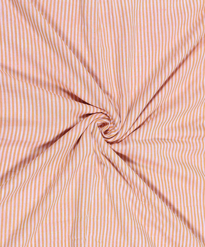Orange white stripe handspun handwoven cotton fabric
