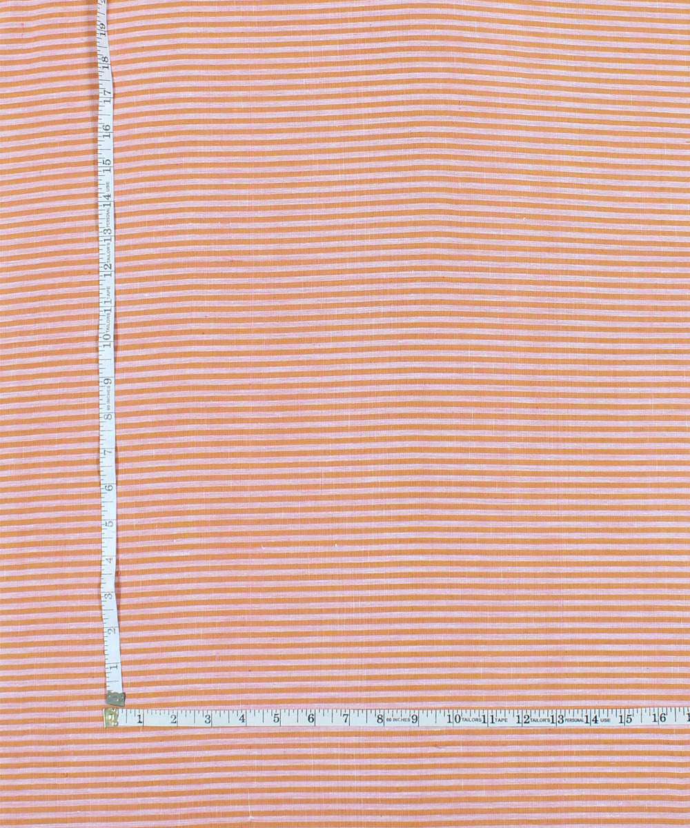 Orange white stripe handspun handwoven cotton fabric