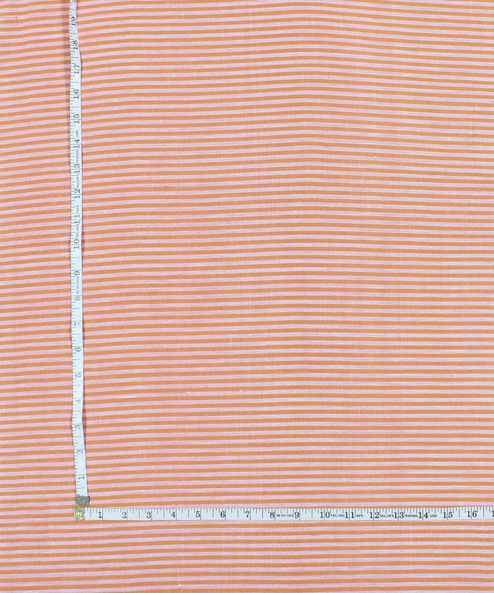 Orange white stripe handspun handwoven cotton fabric