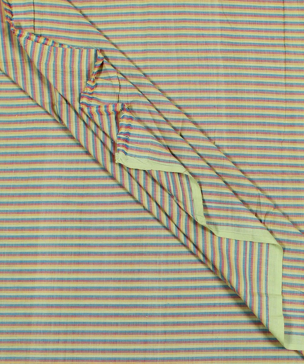 Multi color stripe handspun handwoven cotton fabric