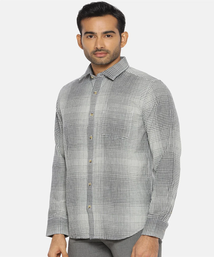 Black & white check regular collared shirt