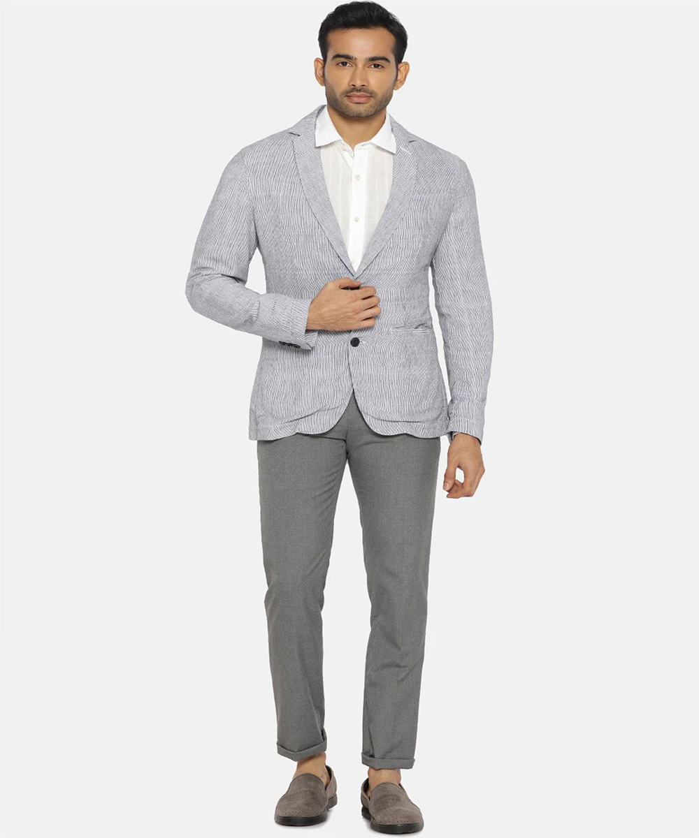 White black pinstripe cotton blazer