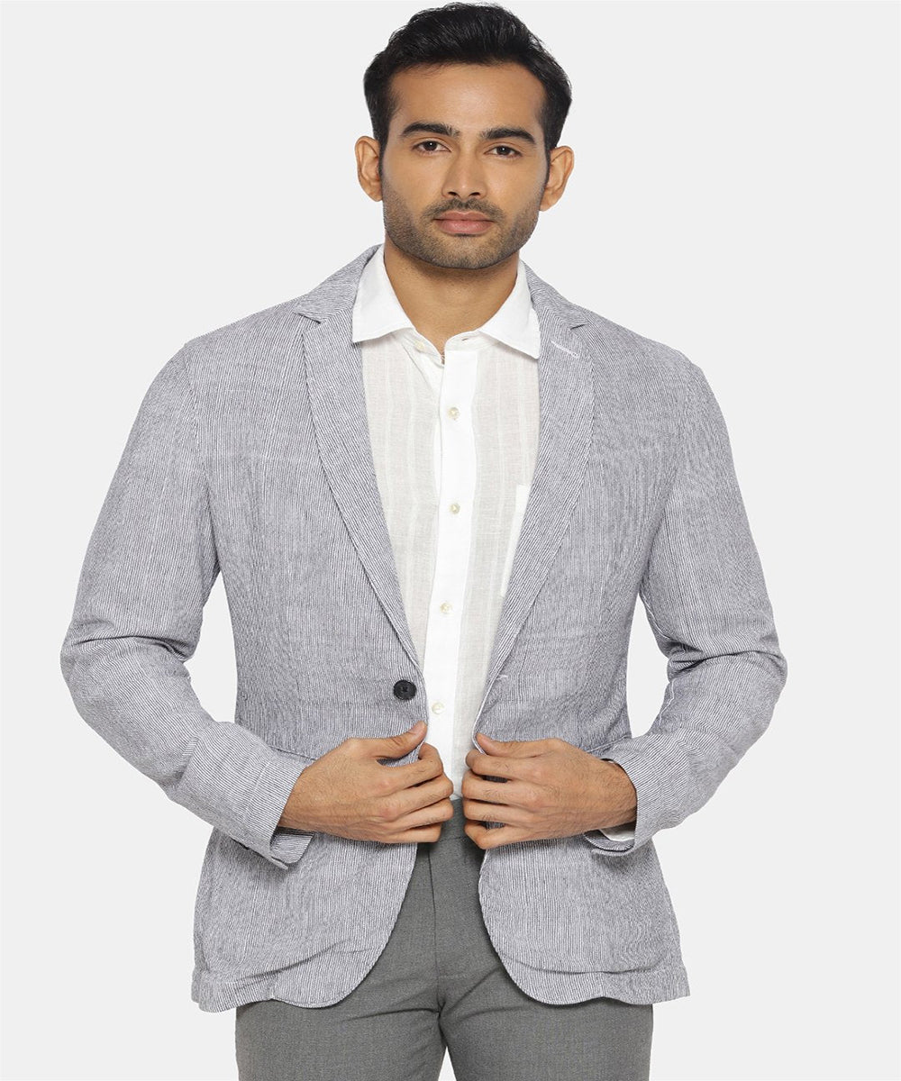 White black pinstripe cotton blazer