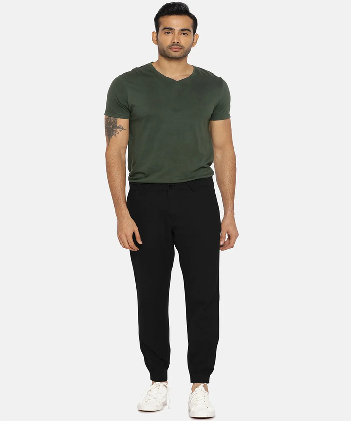 Jet black herringbone pant
