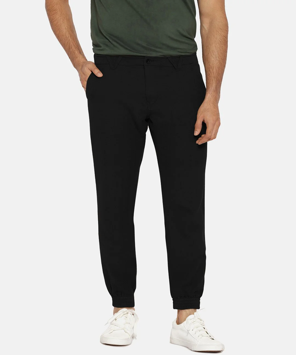 Jet black herringbone pant
