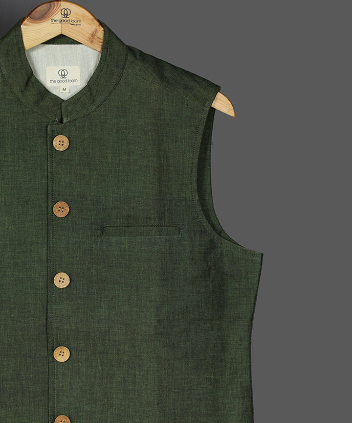 Green handwoven cotton sleeveless bundi