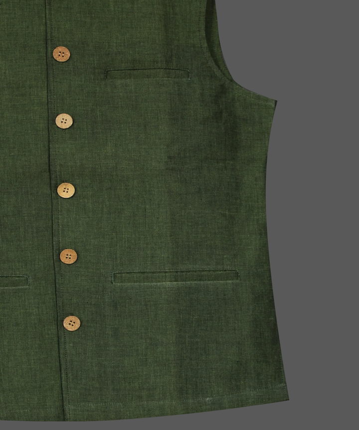 Green handwoven cotton sleeveless bundi