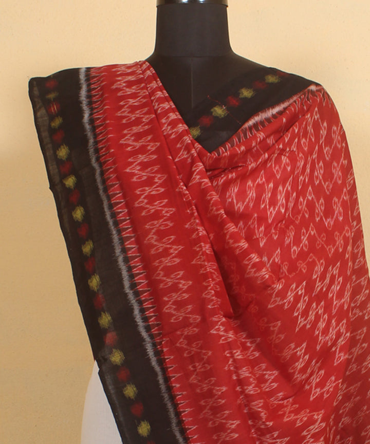 Alizarin crimson black handwoven cotton sambalpuri dupatta