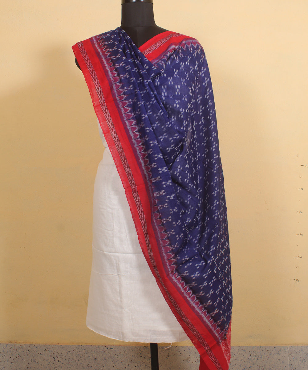 Navy blue red cotton handwoven sambalpuri dupatta