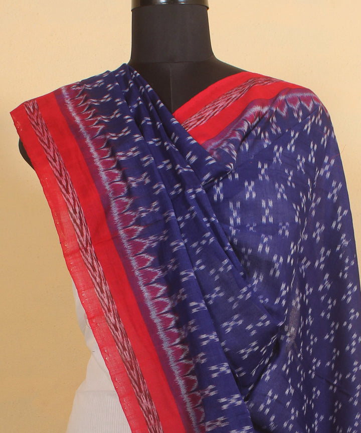 Navy blue red cotton handwoven sambalpuri dupatta