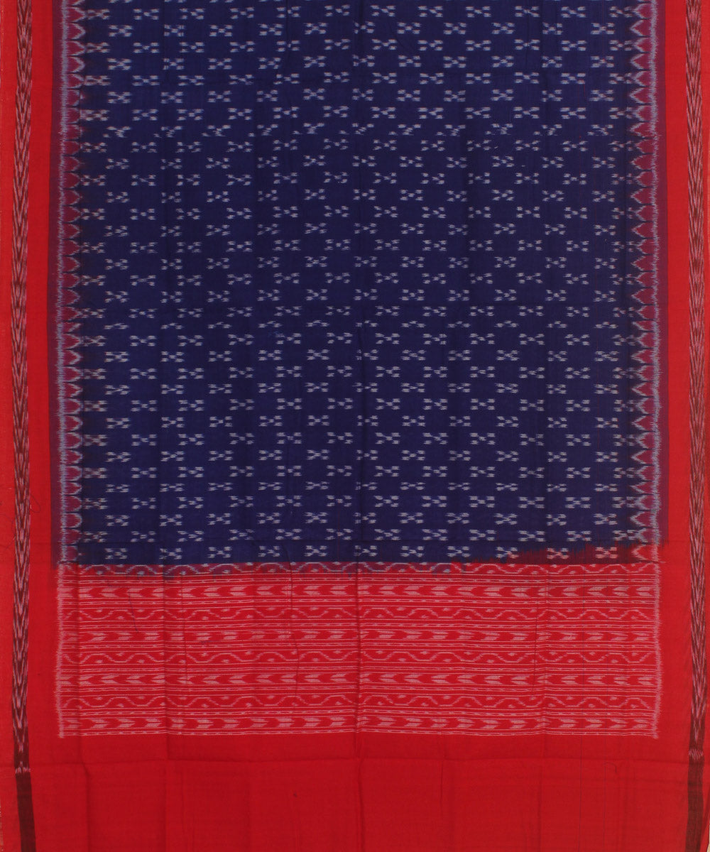 Navy blue red cotton handwoven sambalpuri dupatta
