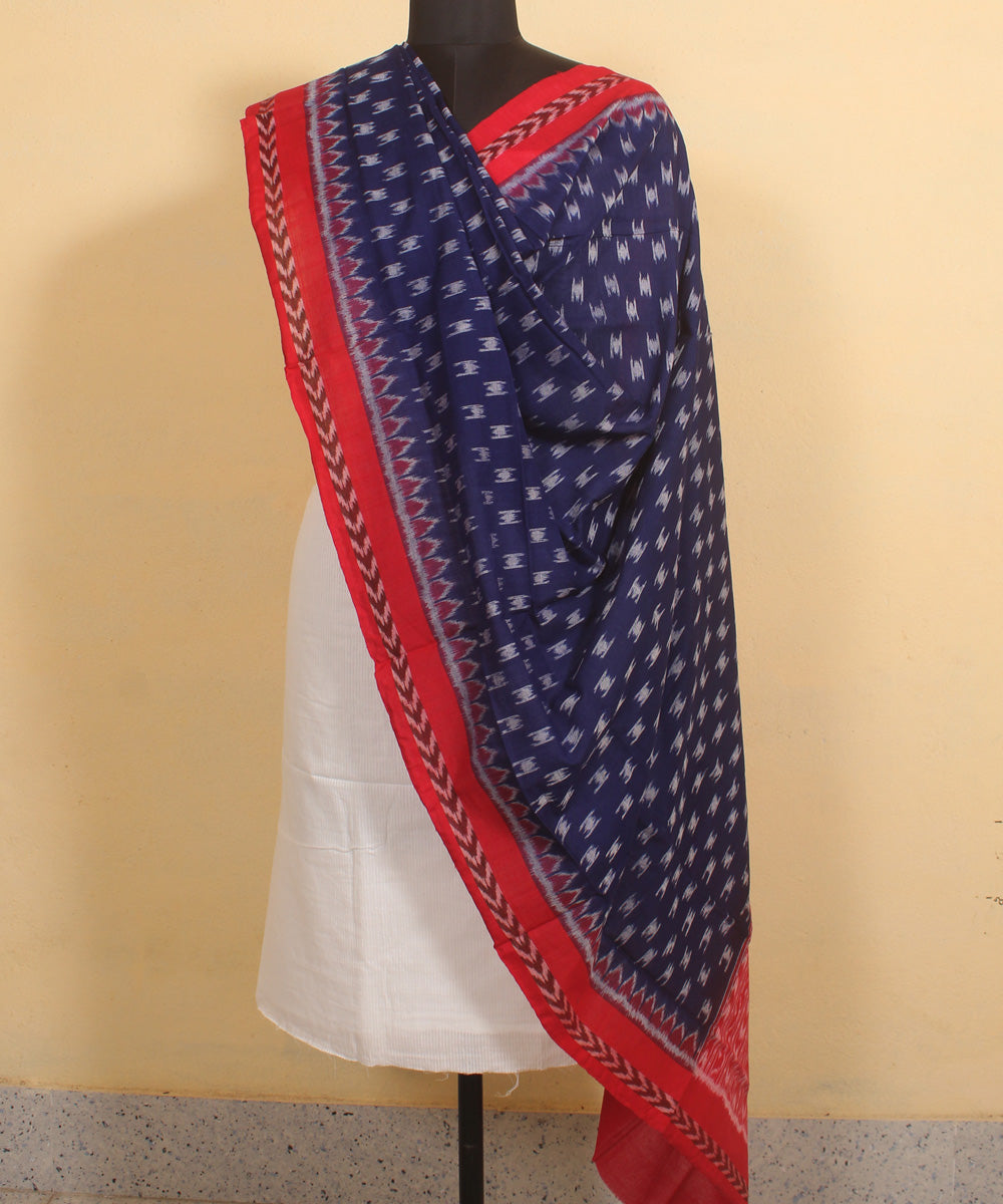 Navy blue red handwoven cotton sambalpuri dupatta
