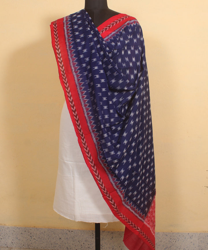 Navy blue red handwoven cotton sambalpuri dupatta