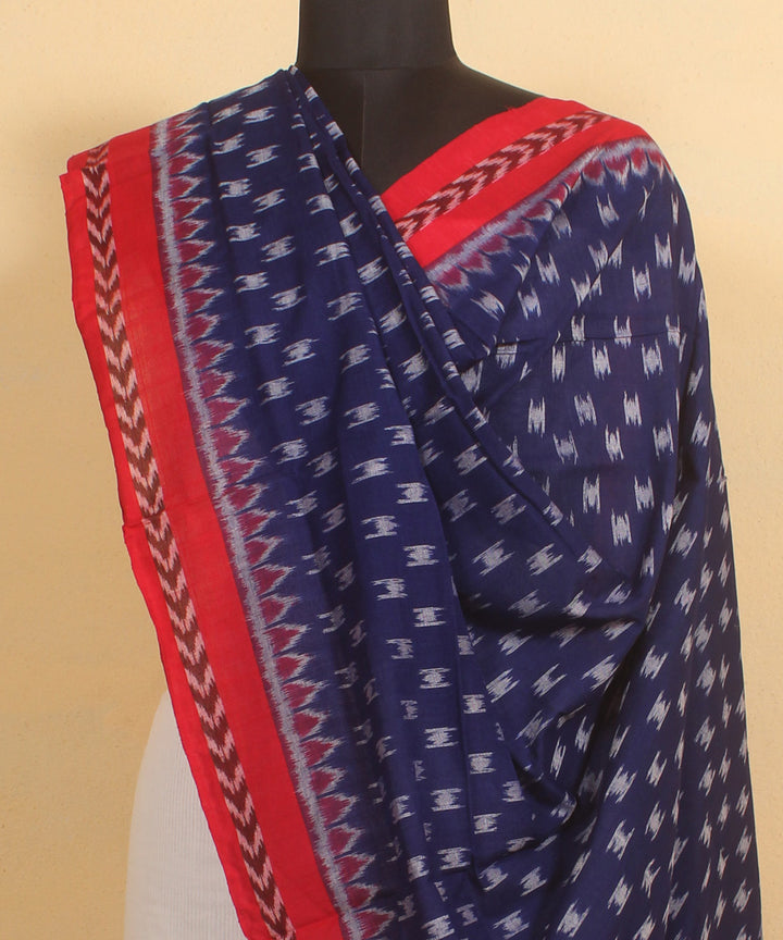 Navy blue red handwoven cotton sambalpuri dupatta