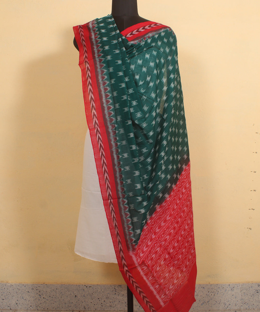 Dark green red handloom cotton sambalpuri dupatta