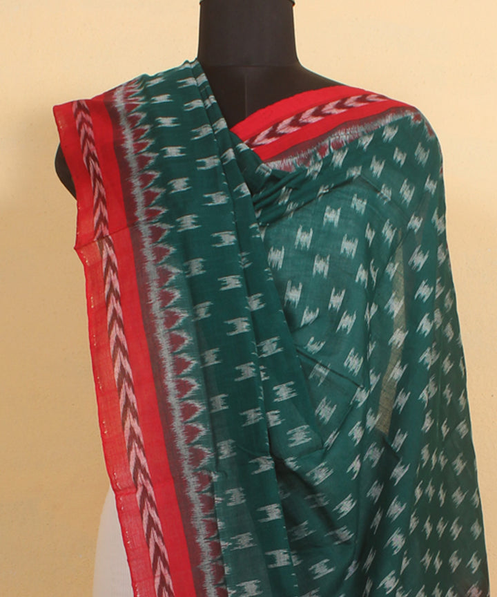 Dark green red handloom cotton sambalpuri dupatta