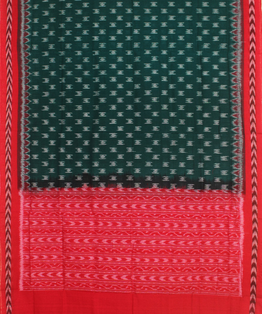 Dark green red handloom cotton sambalpuri dupatta