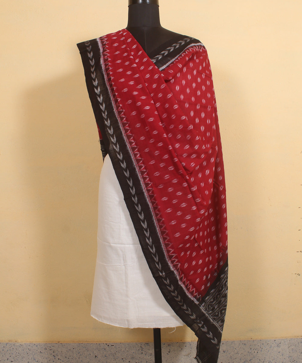 Maroon black handwoven cotton sambalpuri dupatta