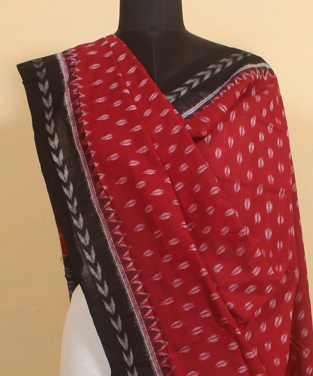 Maroon black handwoven cotton sambalpuri dupatta
