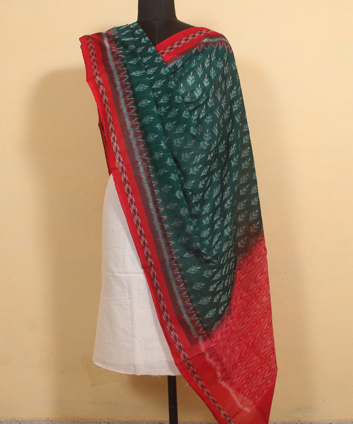 Dark green red handwoven cotton sambalpuri dupatta