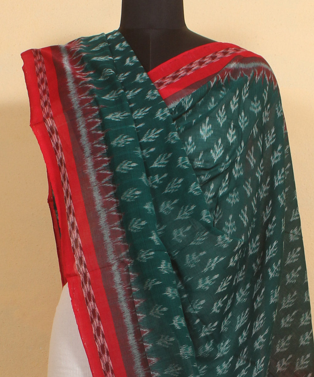 Dark green red handwoven cotton sambalpuri dupatta