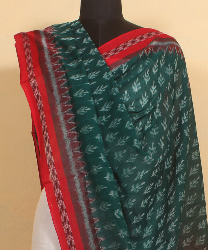 Dark green red handwoven cotton sambalpuri dupatta
