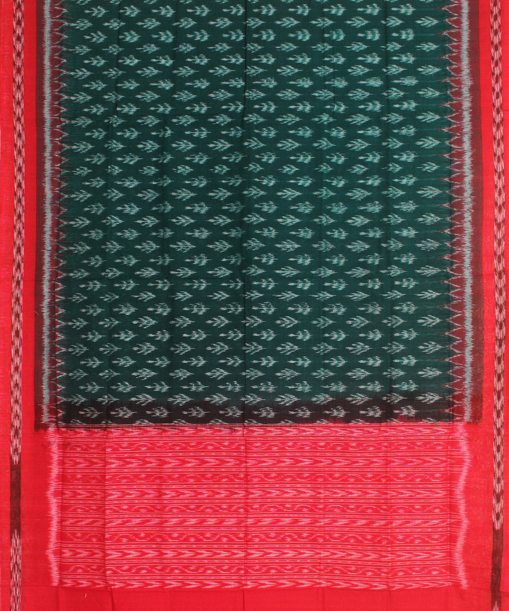 Dark green red handwoven cotton sambalpuri dupatta