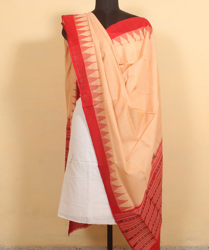 Beige red handwoven cotton sambalpuri dupatta