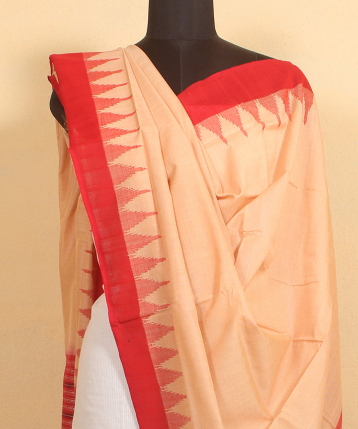 Beige red handwoven cotton sambalpuri dupatta