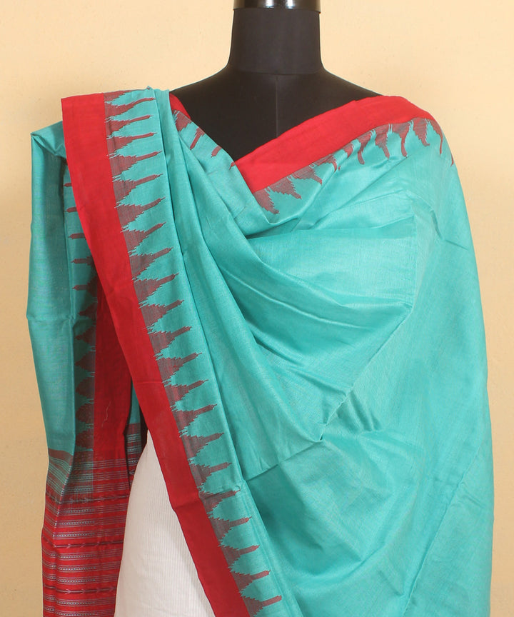 Sky blue red handwoven cotton sambalpuri dupatta