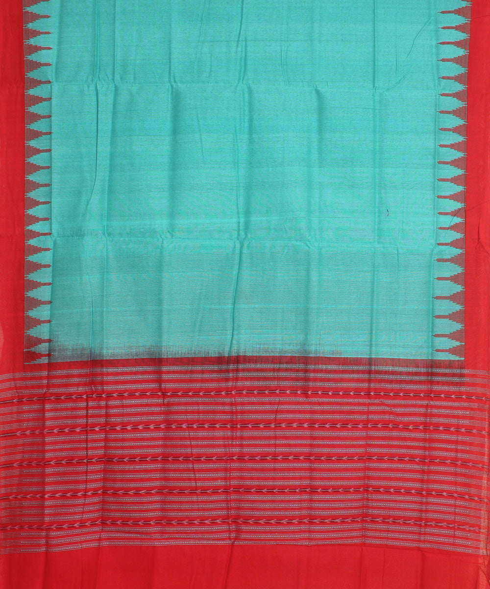 Sky blue red handwoven cotton sambalpuri dupatta