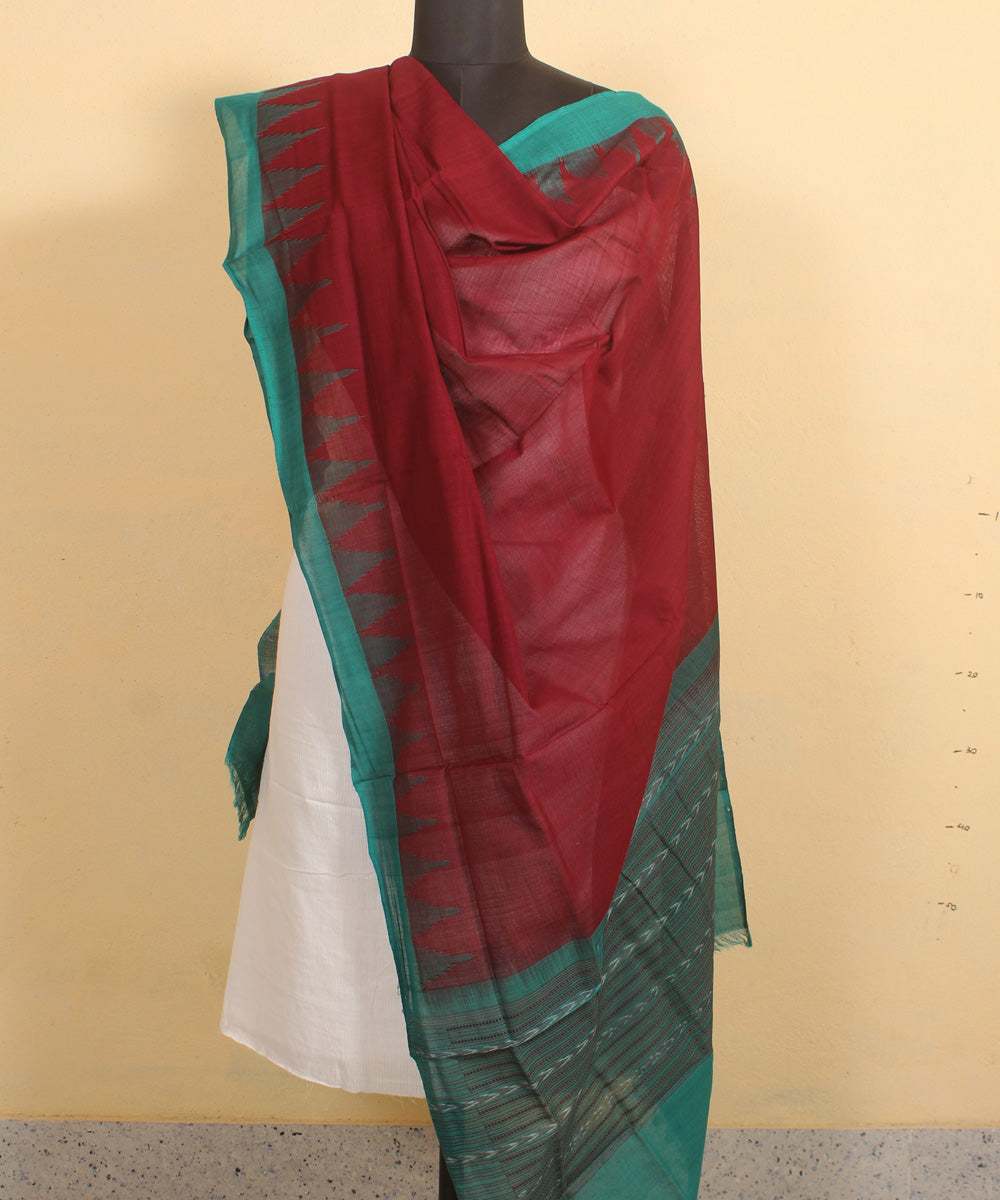 Maroon dark green handwoven cotton sambalpuri dupatta