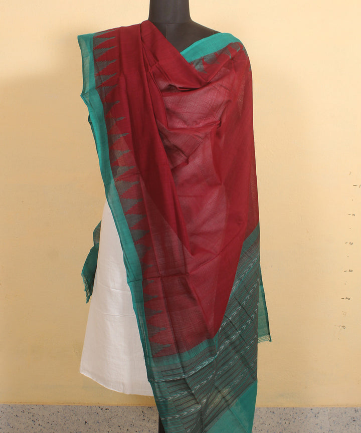 Maroon dark green handwoven cotton sambalpuri dupatta
