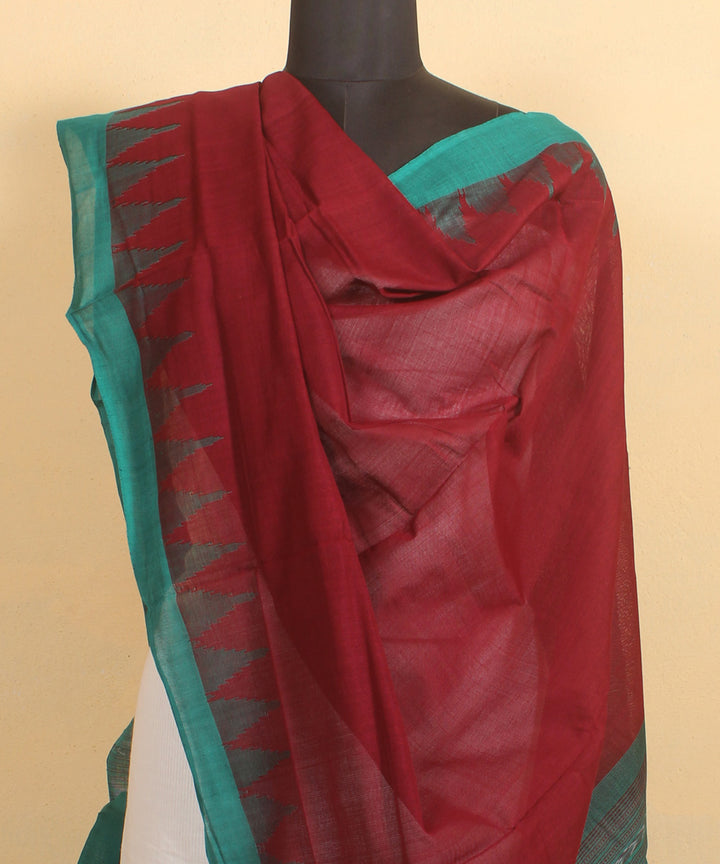 Maroon dark green handwoven cotton sambalpuri dupatta