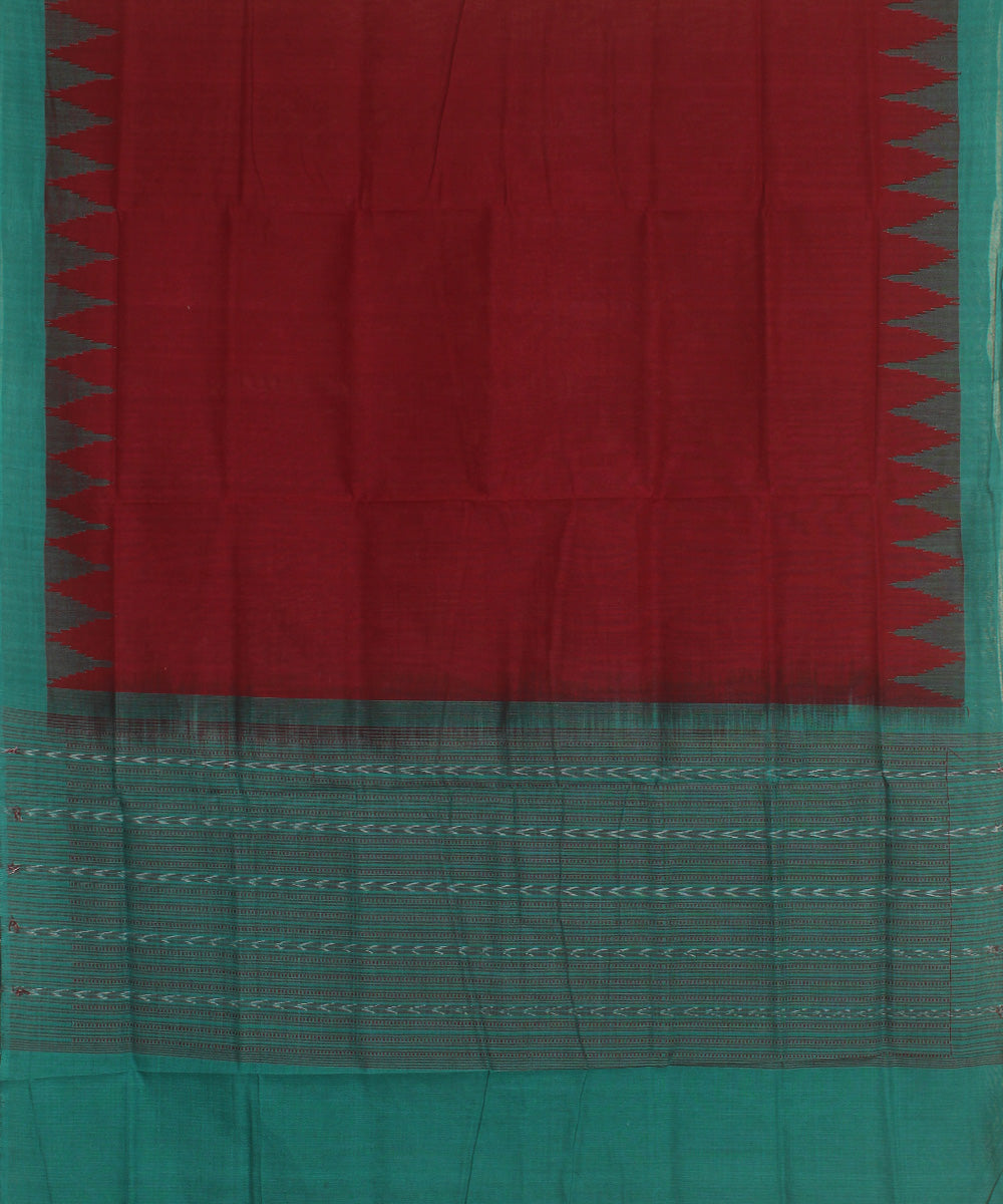 Maroon dark green handwoven cotton sambalpuri dupatta