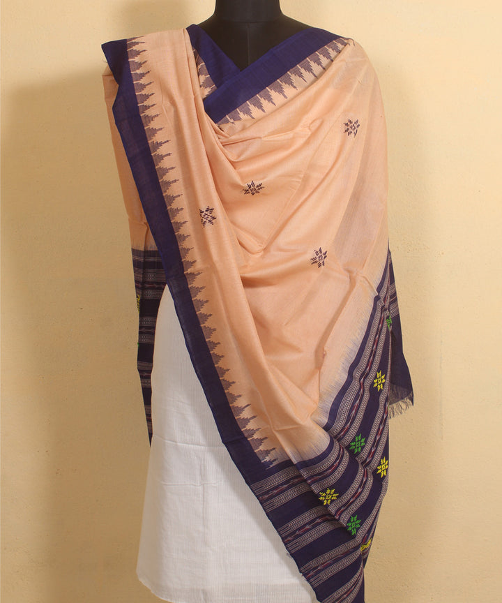 Beige black handwoven cotton sambalpuri dupatta