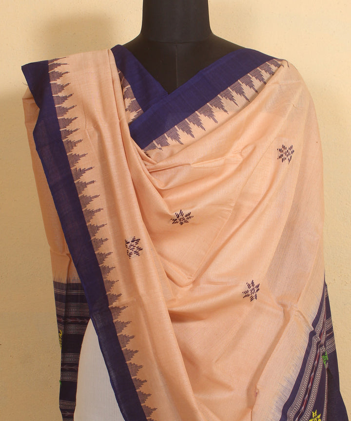 Beige black handwoven cotton sambalpuri dupatta