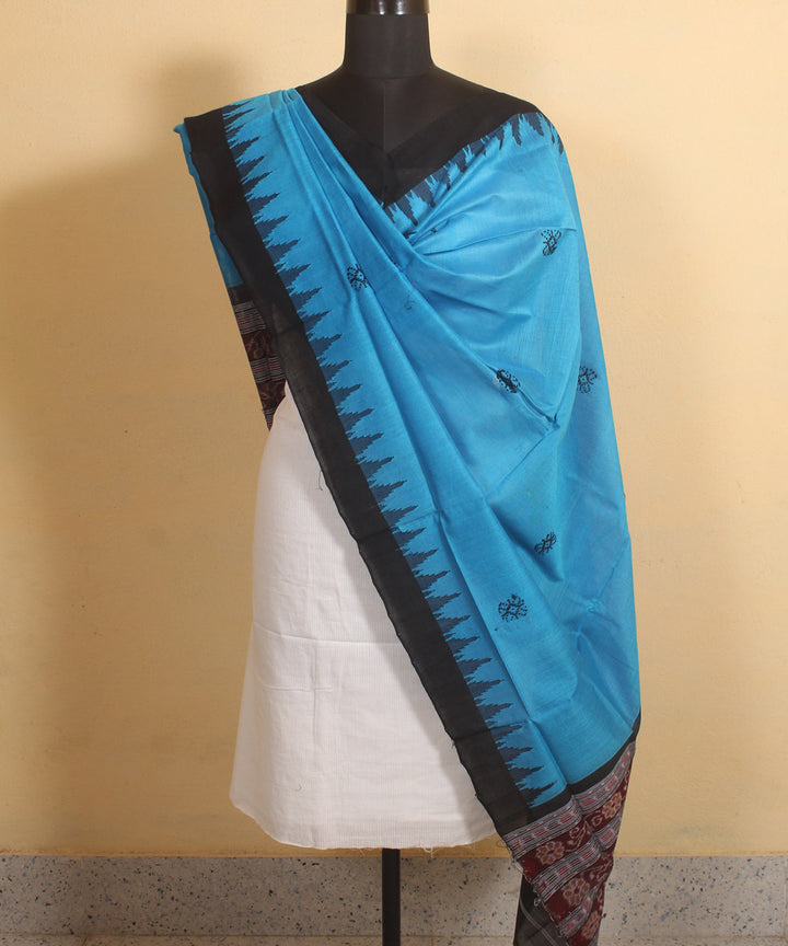 Royal blue black handwoven cotton sambalpuri dupatta