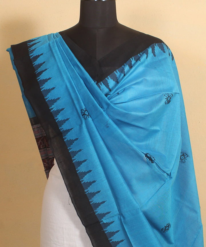 Royal blue black handwoven cotton sambalpuri dupatta