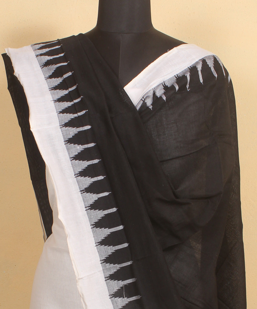 Black offwhite handwoven cotton sambalpuri dupatta
