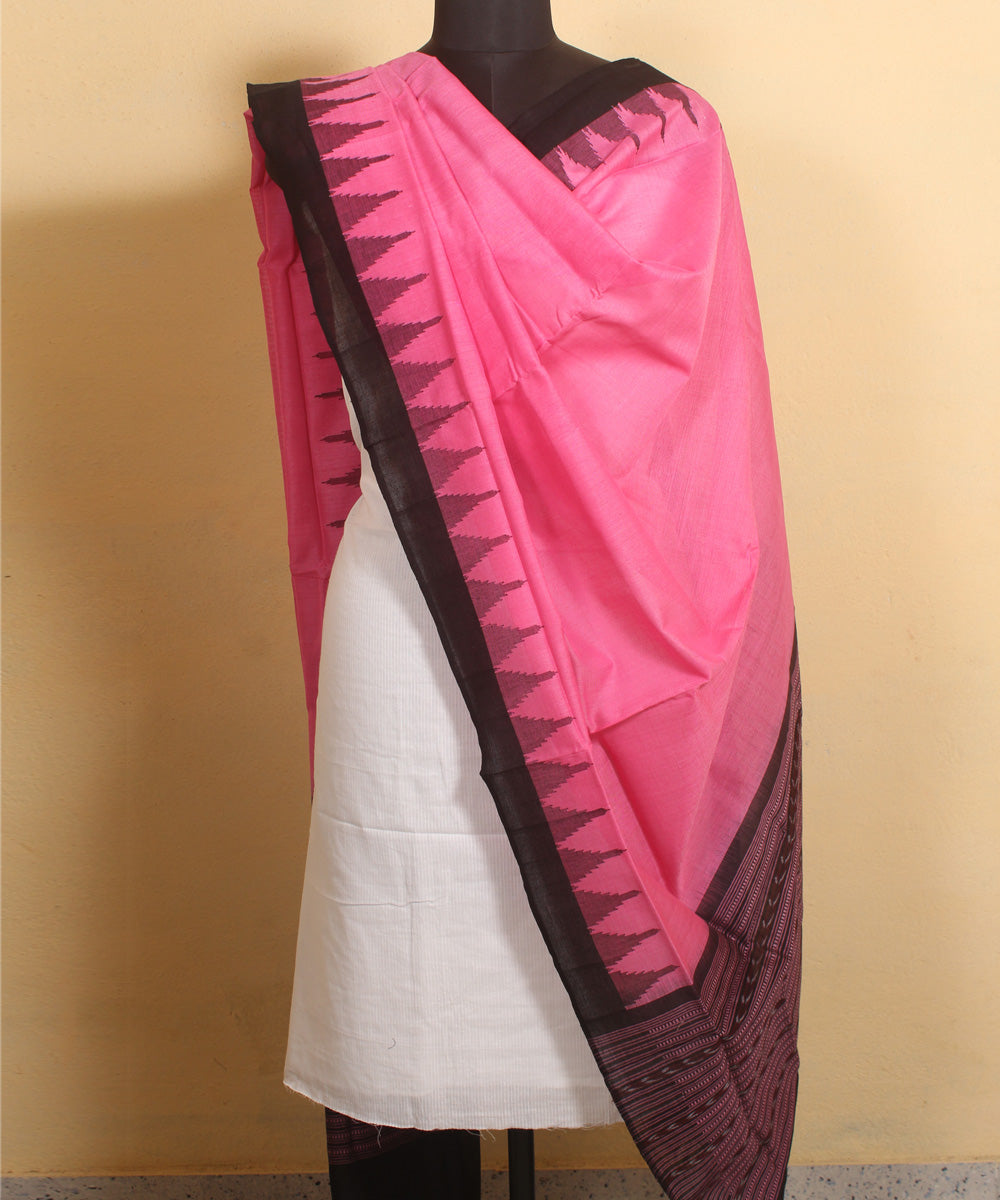 Pink black handwoven cotton sambalpuri dupatta