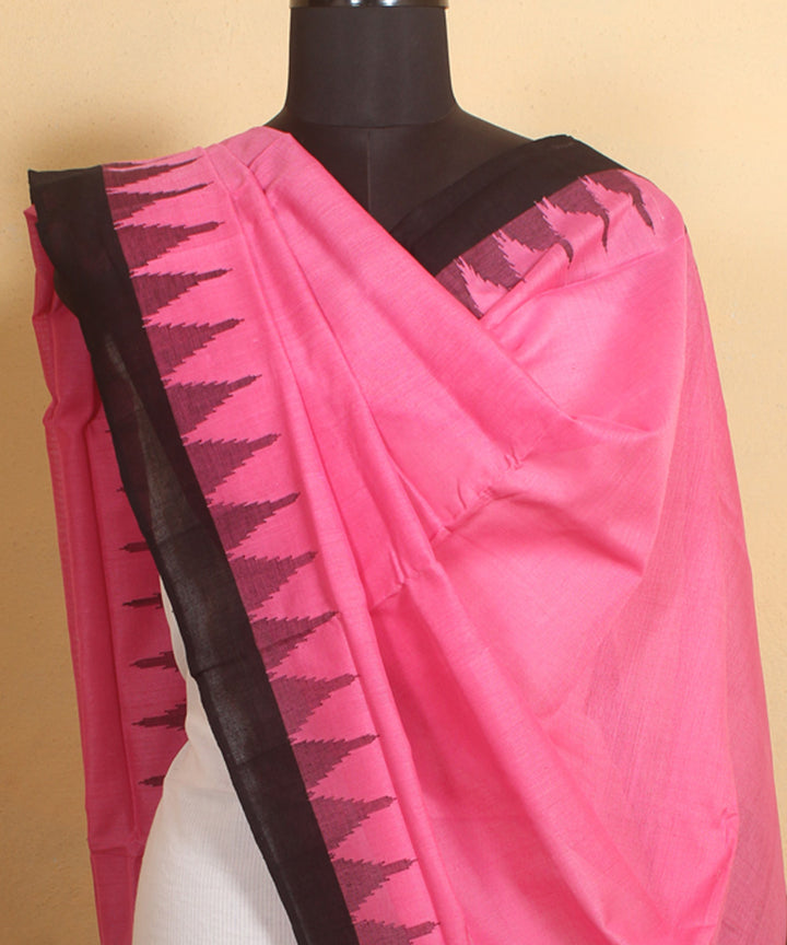 Pink black handwoven cotton sambalpuri dupatta